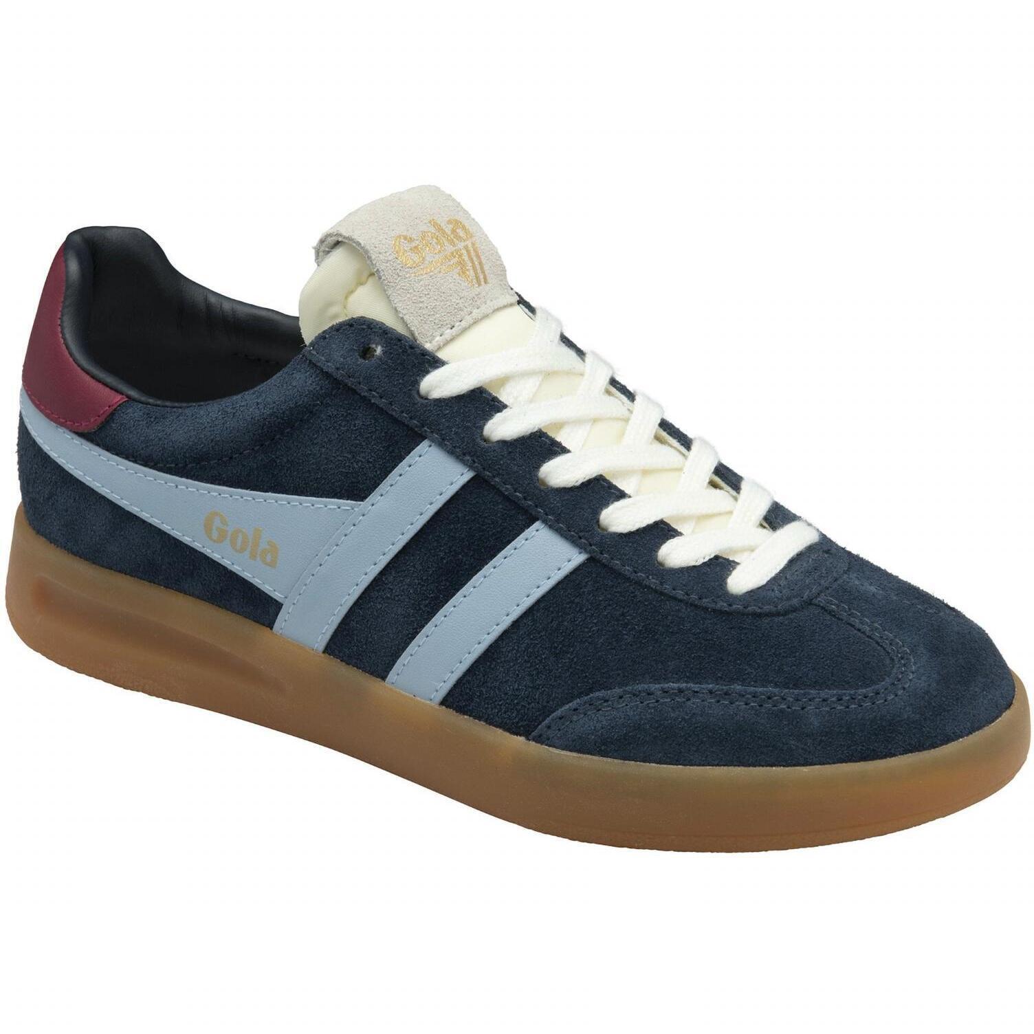 Gola Women’s Navy Suede Sneakers With Light Blue Stripes And Gum Sole